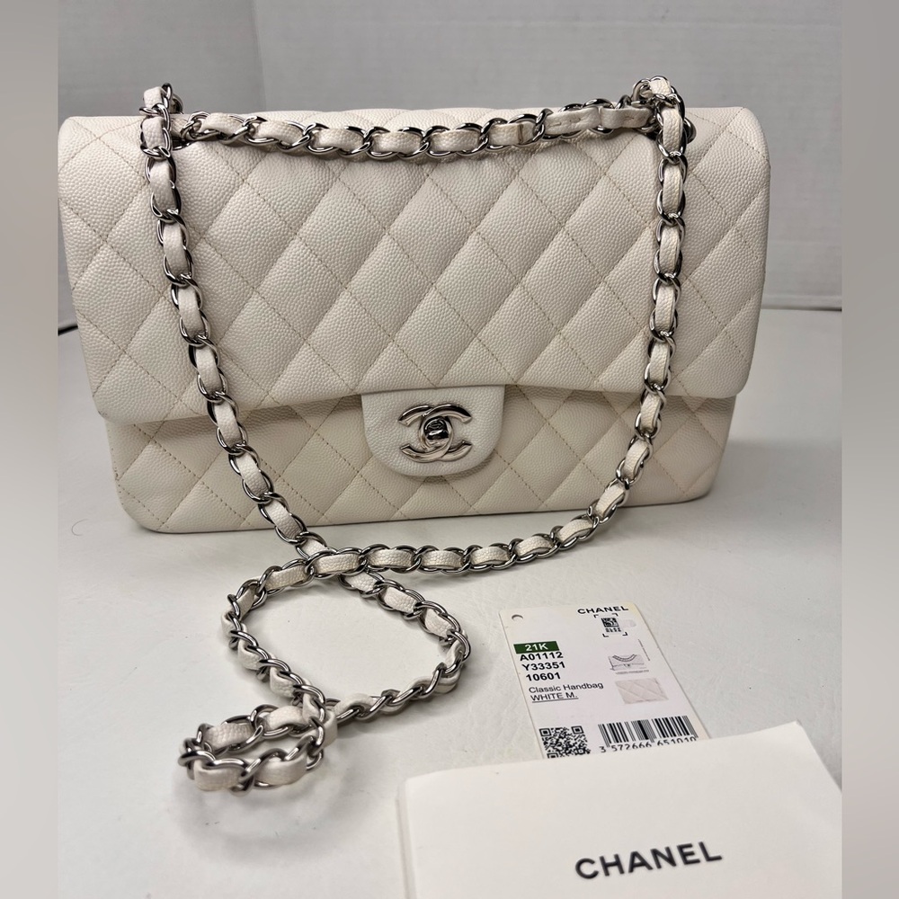 Chanel medium classic double flap White caviar / shw hardware shoulder bag